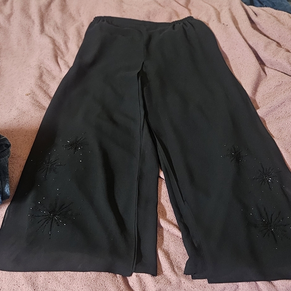 Adrianna Papell Pants - Adrianna Papell Black Wide-Leg Pants with Embellishments